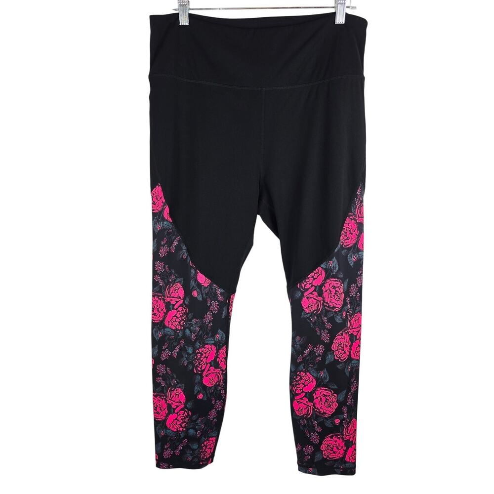 Zyia Black Red Roses Athletic Hiking Yoga Women's Leggings 16-18
